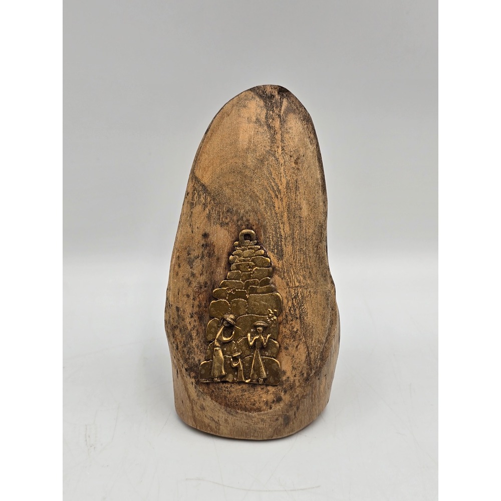 Unbranded Folk Art Sculpture Unisex OS Brown Good Rustic Wood‎ Brass Relief